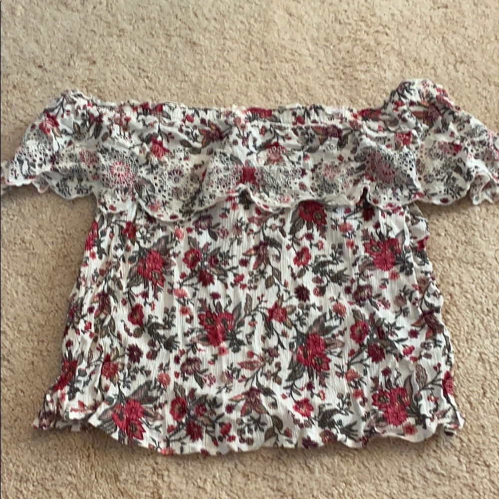 Floral cropped off the shoulder top